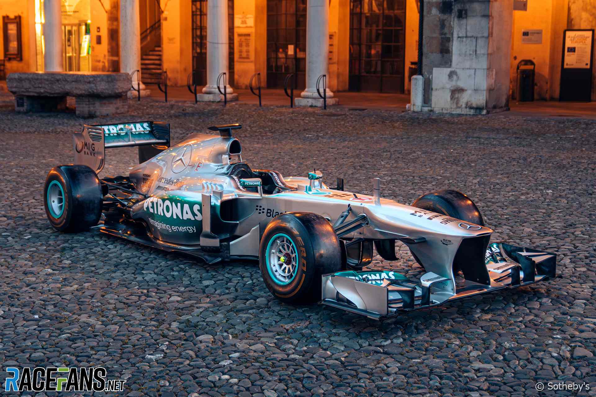 The 2013 Mercedes W04 raced by Lewis Hamilton which is being offered for sale